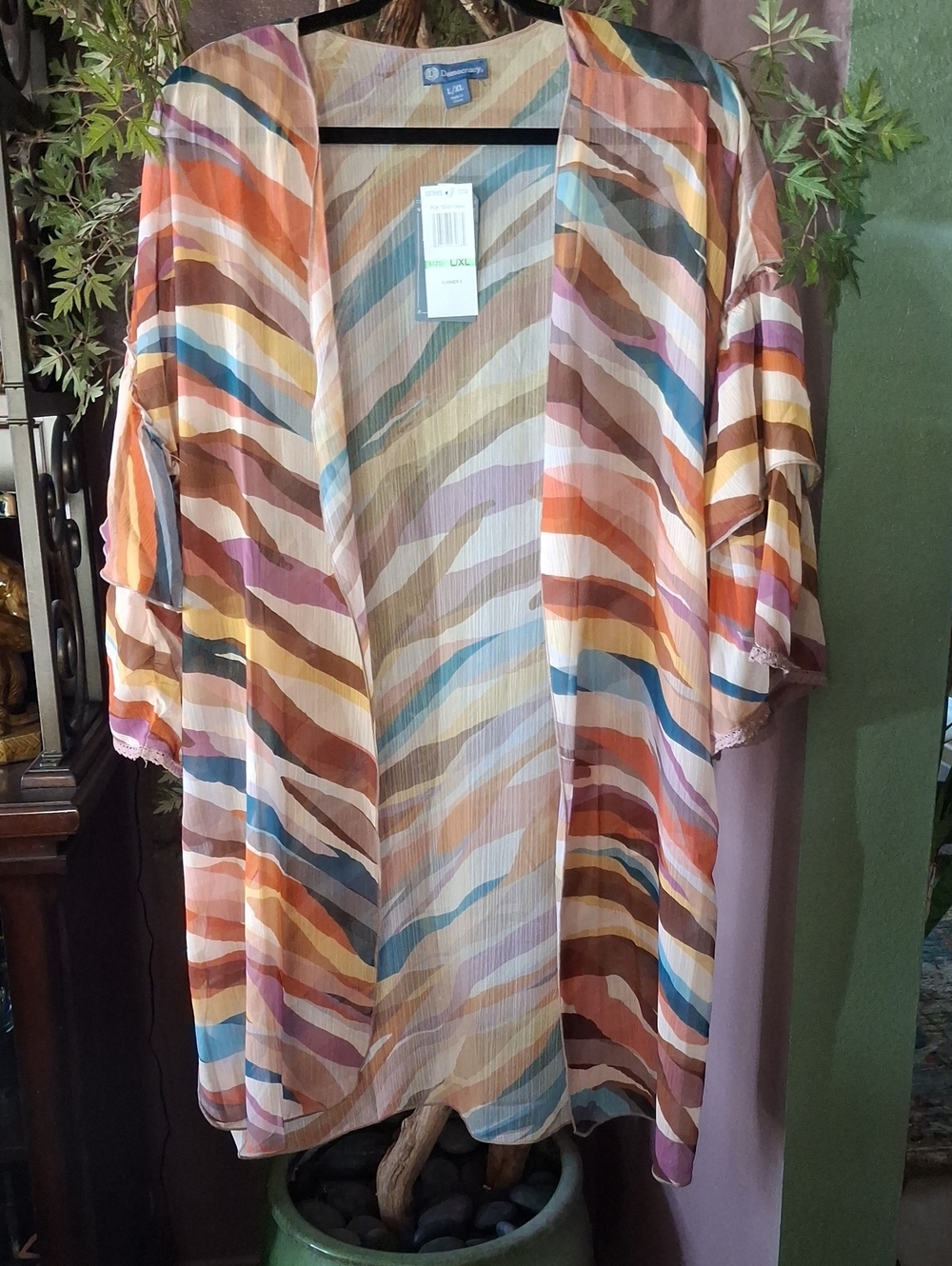 Democracy Multi-Color Striped Sheer Kimono Cardigan - Multi